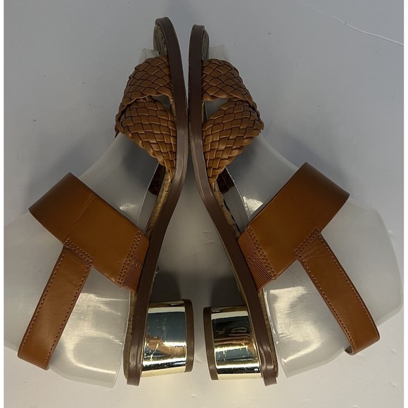 Sam Edelman Teena 2 Sandals 7M‎ Tan Woven Strap Cork Footbed Gold Heel - Picture 5 of 11